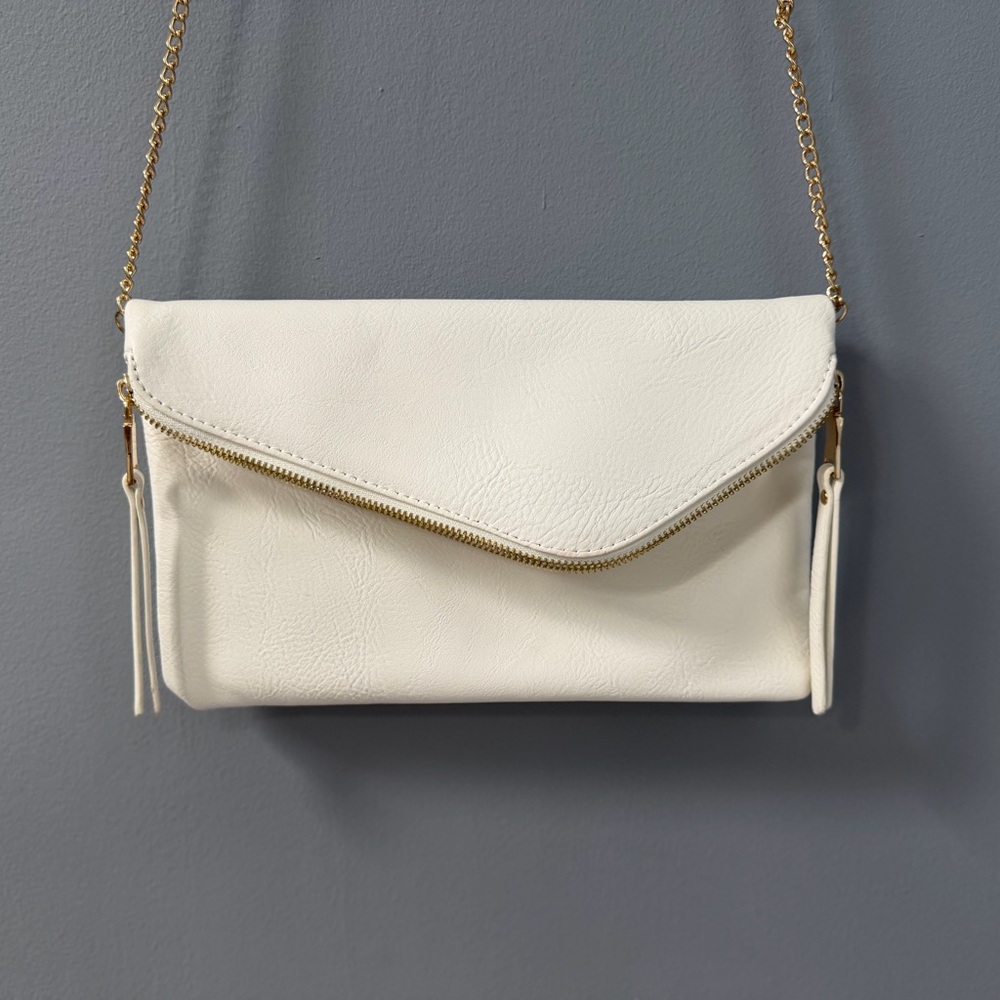 White Envelope Crossbody Bag with Gold Chain